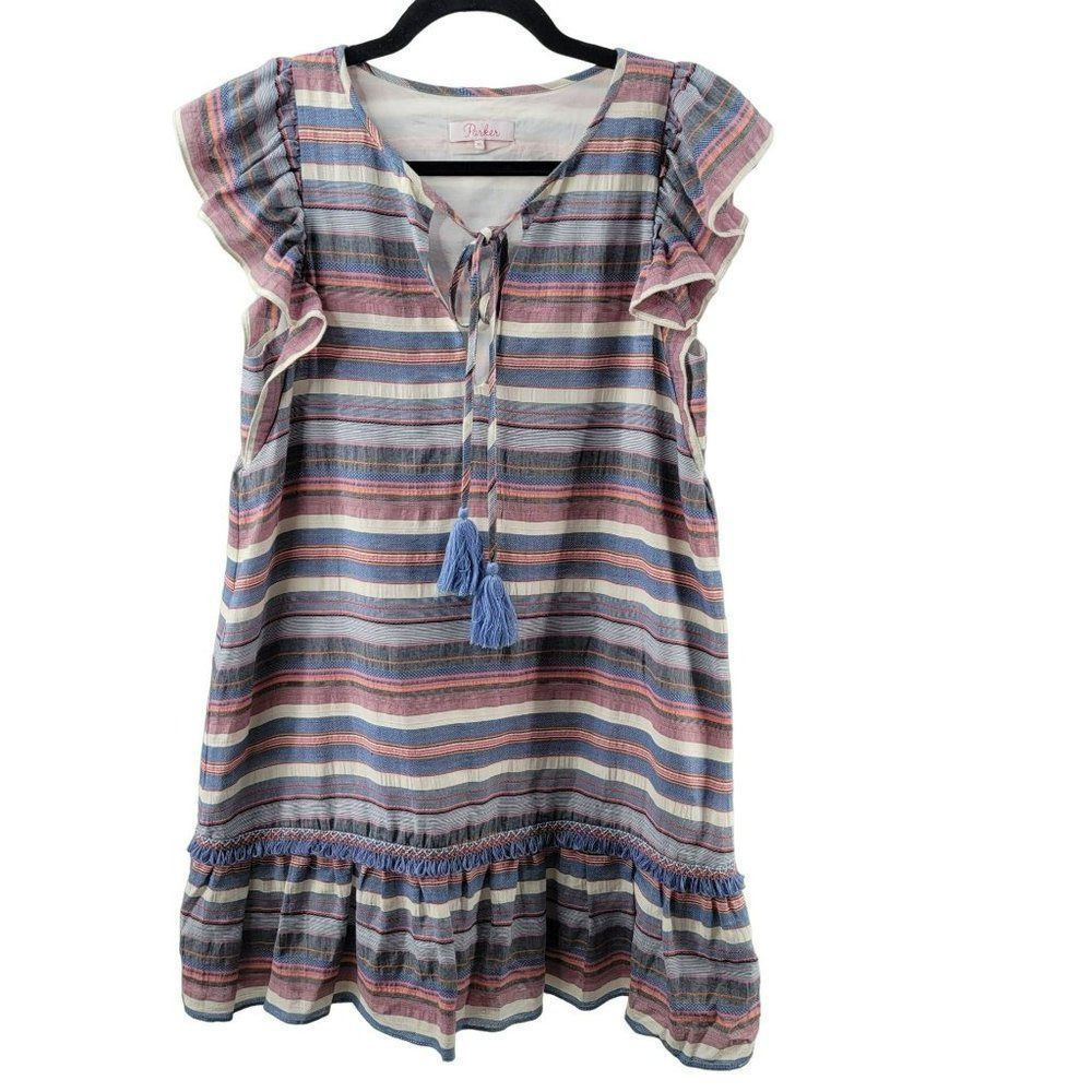 Parker Summer Mini Dress Striped Cotton Multicolor Size XS